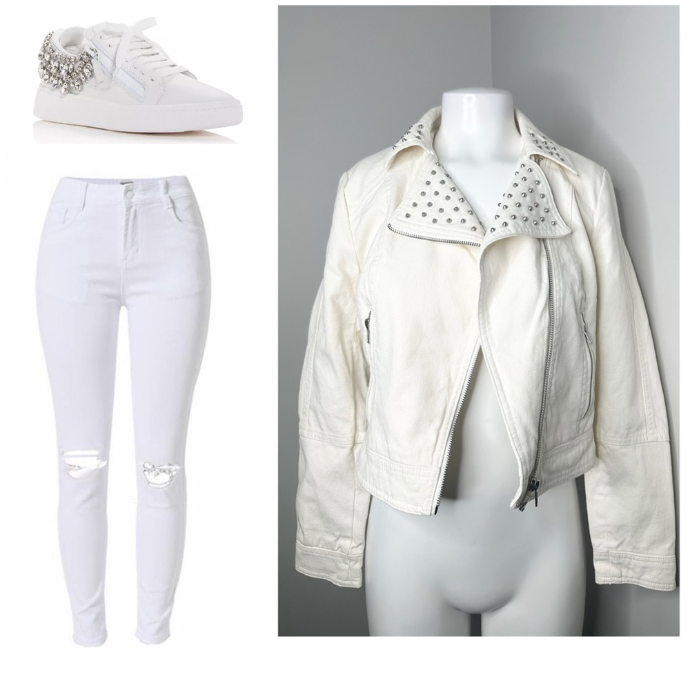 H& M CREAM STUDDED MOTOR JACKET-NWT-
SIZE 8
